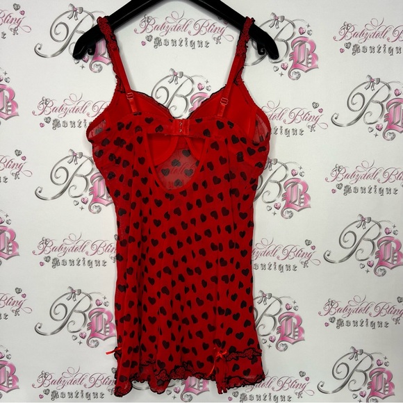 Nature intimates babydoll Chemise heart polka dot ❤️ red and black Lacey y2k - Picture 7 of 7